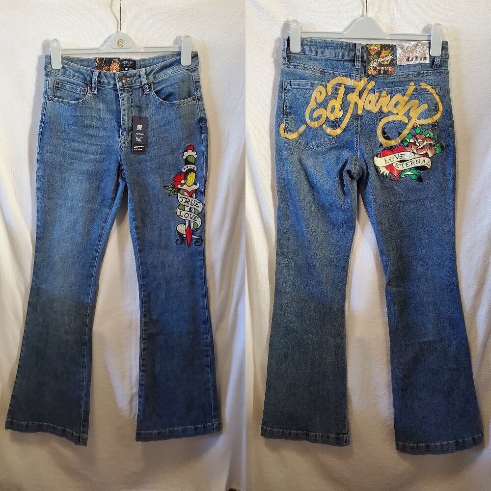 NWT Ed Hardy Y2K True Love Denim Fit and Flare High Rise Women's Jeans Size 30